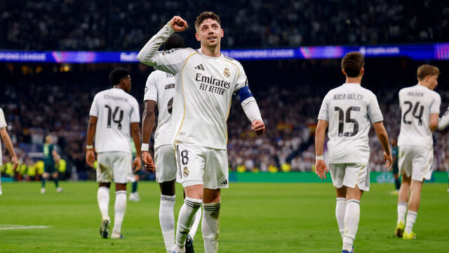 Madrid, Spain - March 11: Federico Valverde of Real Madrid celebrates after scoring his team's second goal during the UEFA Champions League 2025/26 Round of 16 First Leg match between Real Madrid CF and Manchester City FC at Estadio Santiago Bernabeu on March 11, 2026 in Madrid, Spain.