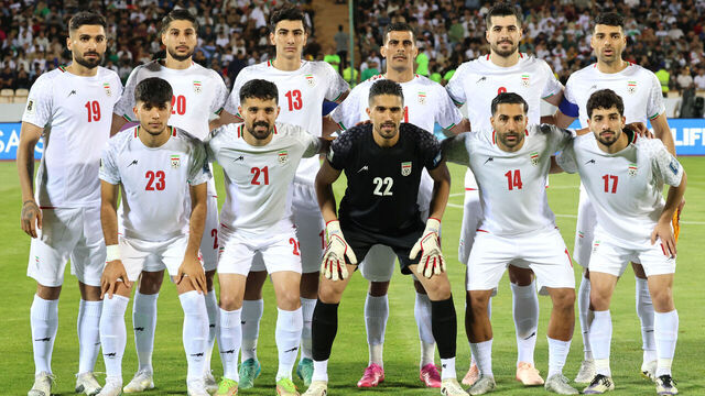 Iran's players pose for a team picture ahead of the FIFA World Cup 2026 Asia zone qualifiers group A football match between Iran and the North Korea at the Azadi Sports Complex in Tehran on June 10, 2025.