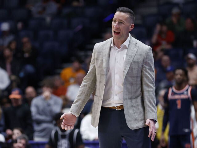 NASHVILLE, TN - MARCH 12: Auburn Tigers head coach Steven Pearl reacts to a call on the sideline during a second round game of the SEC Tournament between the Tennessee Volunteers and Auburn Tigers, March 12, 2026 at Bridgestone Arena in Nashville, Tennessee.