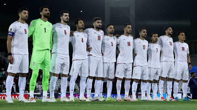 DOHA, QATAR - JUNE 05: Players of Iran line up prior to the FIFA World Cup 2026 Qualifier match between Qatar and IR Iran at Jassim Bin Hamad Stadium on June 05, 2025 in Doha, Qatar.