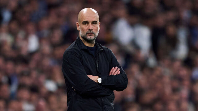 MADRID, SPAIN - MARCH 11: Head coach Pep Guardiola of Manchester City looks on during the UEFA Champions League 2025/26 Round of 16 First Leg match between Real Madrid CF and Manchester City FC at Estadio Santiago Bernabeu on March 11, 2026 in Madrid, Spain.