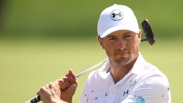 PONTE VEDRA BEACH, FLORIDA - MARCH 13: Jordan Spieth of the United States reacts on the ninth green during the second round of THE PLAYERS Championship 2026 at THE PLAYERS Stadium course at TPC Sawgrass on March 13, 2026 in Ponte Vedra Beach, Florida.