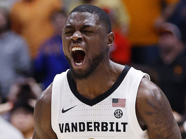 NASHVILLE, TENNESSEE - MARCH 13: Duke Miles #2 of the Vanderbilt Commodores celebrates after a 75-68 victory against against the Tennessee Volunteers during the third round of the 2026 SEC Men's Basketball Tournament at Bridgestone Arena on March 12, 2026 in Nashville, Tennessee.