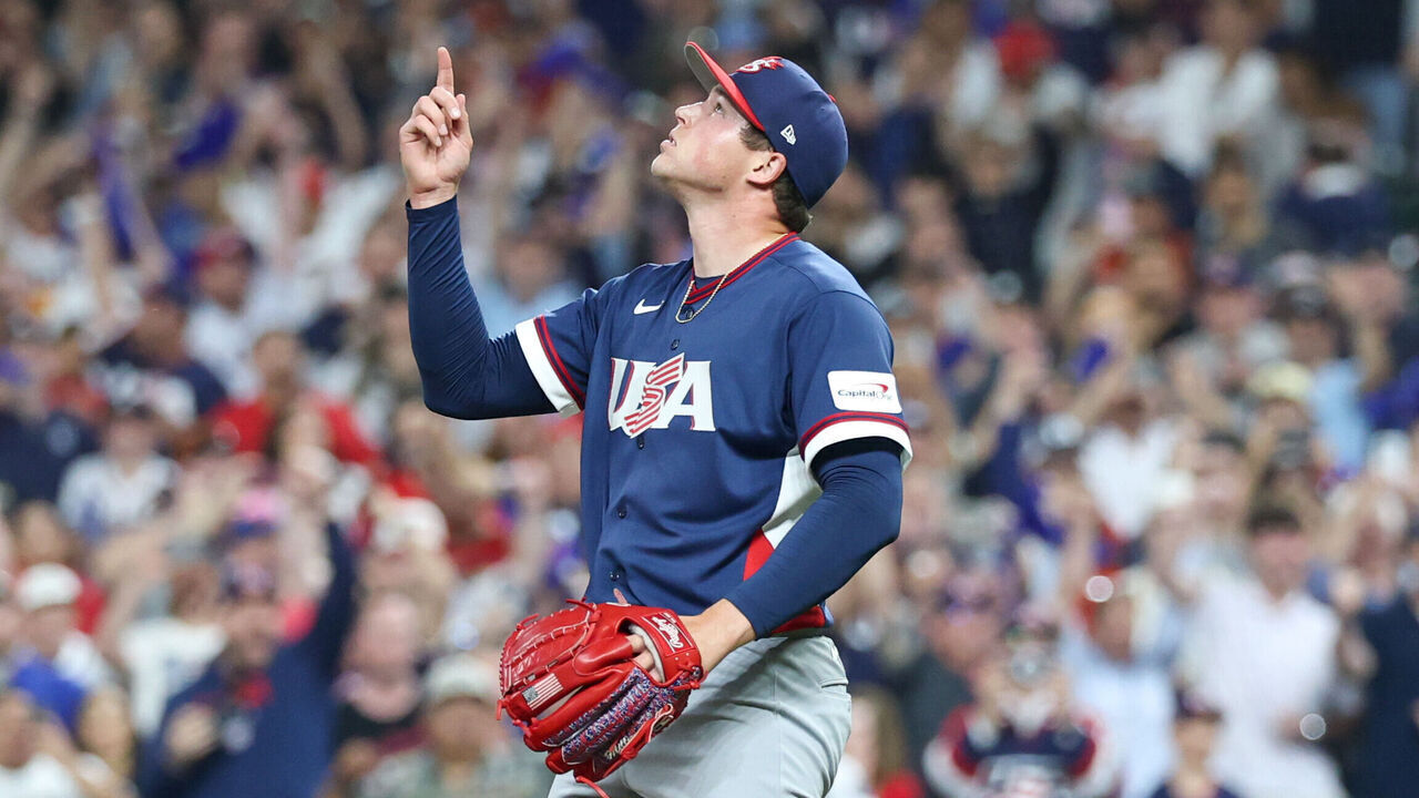 HOUSTON, TX - MARCH 13: Mason Miller #19 of Team USA celebrates after the 2026 World Baseball Classic Quarterfinals game presented by Capital One between Team USA and Team Canada at Daikin Park on Friday, March 13, 2026 in Houston, Texas.