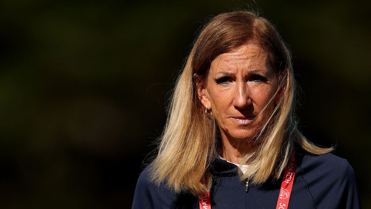PEBBLE BEACH, CALIFORNIA - SEPTEMBER 07: WNBA Commissioner and USGA Executive Committee Member Cathy Engelbert looks on during Sunday foursomes during day two of the 50th Walker Cup at Cypress Point Club on September 07, 2025 in Pebble Beach, California.
