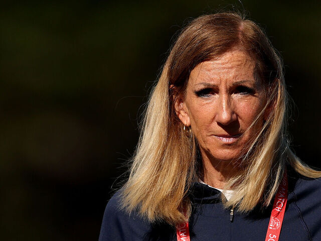 PEBBLE BEACH, CALIFORNIA - SEPTEMBER 07: WNBA Commissioner and USGA Executive Committee Member Cathy Engelbert looks on during Sunday foursomes during day two of the 50th Walker Cup at Cypress Point Club on September 07, 2025 in Pebble Beach, California.