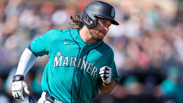 PEORIA, ARIZONA - FEBRUARY 24: Brendan Donovan #33 of the Seattle Mariners runs the bases during the first inning of a spring training game against the Chicago White Sox at Peoria Stadium on February 24, 2026 in Peoria, Arizona.