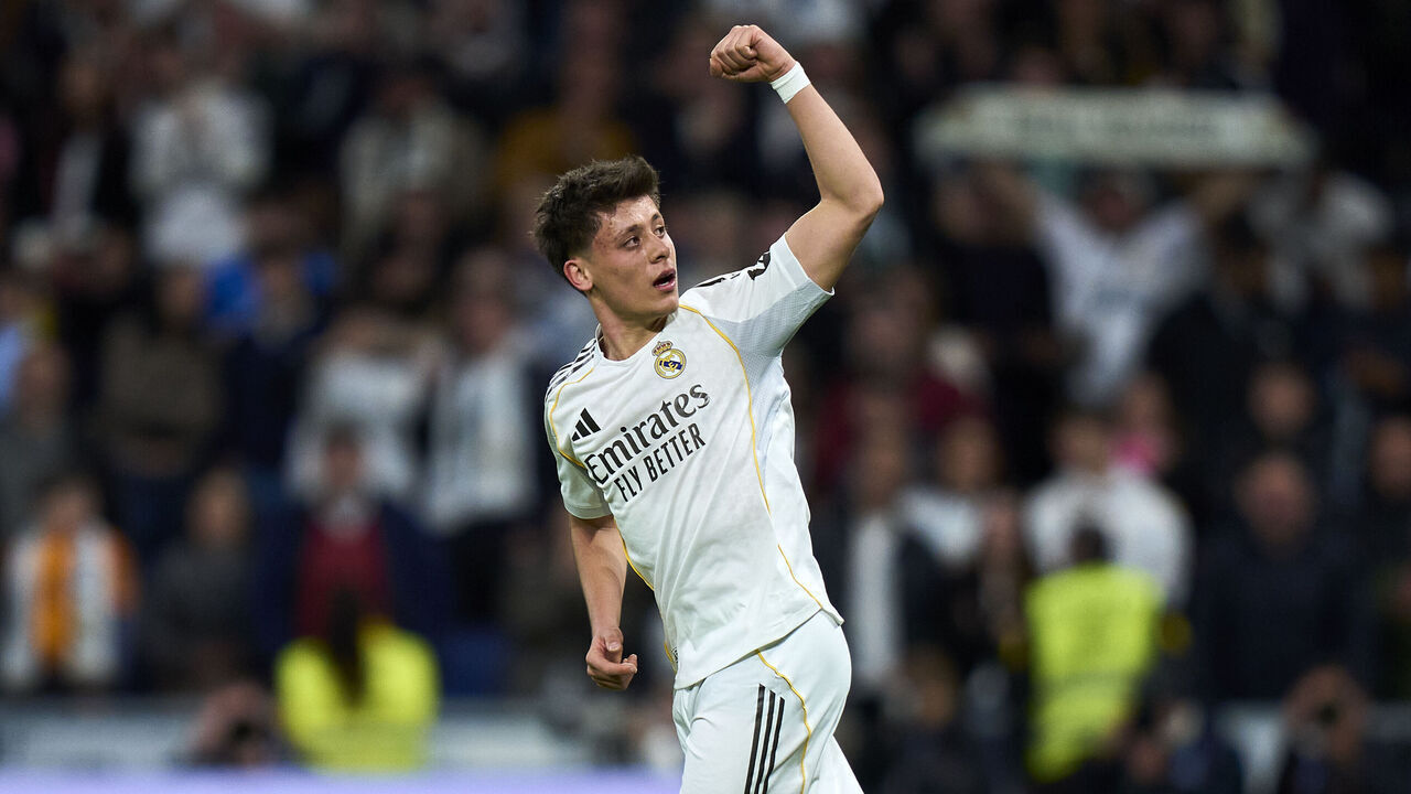 MADRID, SPAIN - MARCH 14: Arda Guler of Real Madrid celebrates his team fourth goal during the LaLiga EA Sports match between Real Madrid CF and Elche CF at Estadio Santiago Bernabeu on March 14, 2026 in Madrid, Spain.