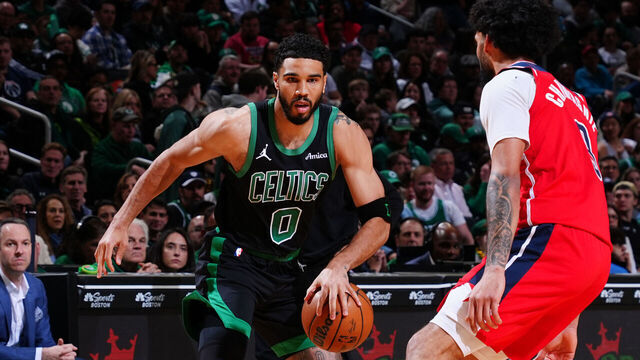 BOSTON, MA - MARCH 14: Jayson Tatum #0 of the Boston Celtics drives to the basket during the game against the Washington Wizards on March 14, 2026 at TD Garden in Boston, Massachusetts. NOTE TO USER: User expressly acknowledges and agrees that, by downloading and/or using this Photograph, user is consenting to the terms and conditions of the Getty Images License Agreement. Mandatory Copyright Notice: Copyright 2026 NBAE