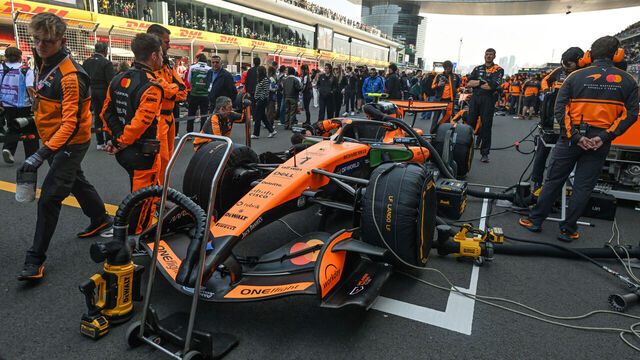 SHANGHAI, CHINA - MARCH 14:Mechanics make final adjustments to the McLaren Mastercard MCL40 of Lando Norris ahead of the Sprint Race at the 2026 Chinese Grand Prix, at the Shanghai International Circuit, in Shanghai, China, on March 14, 2026.