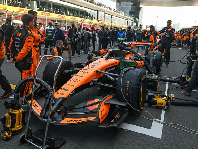 SHANGHAI, CHINA - MARCH 14:Mechanics make final adjustments to the McLaren Mastercard MCL40 of Lando Norris ahead of the Sprint Race at the 2026 Chinese Grand Prix, at the Shanghai International Circuit, in Shanghai, China, on March 14, 2026.