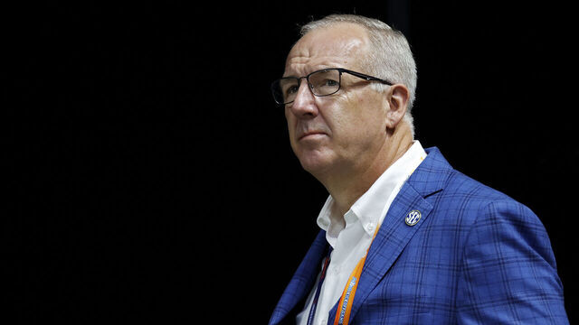 ATLANTA, GA - AUGUST 30: SEC commissioner Greg Sankey looks on during the AFLAC Kickoff Game between the Syracuse Orange and the Tennessee Volunteers on August 30, 2025 at Mercedes-Benz Stadium in Atlanta, Georgia.