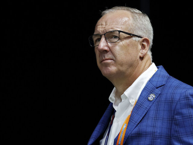 ATLANTA, GA - AUGUST 30: SEC commissioner Greg Sankey looks on during the AFLAC Kickoff Game between the Syracuse Orange and the Tennessee Volunteers on August 30, 2025 at Mercedes-Benz Stadium in Atlanta, Georgia.