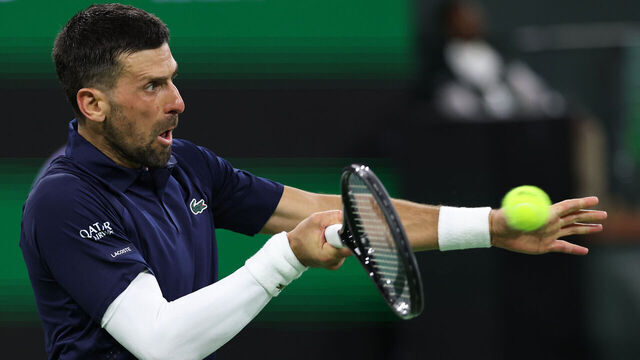 INDIAN WELLS, CALIFORNIA - MARCH 11: Novak Djokovic of Serbia plays a forehand against Jack Draper of Great Britain in their fourth round match of the BNP Paribas Open at Indian Wells Tennis Garden on March 11, 2026 in Indian Wells, California.