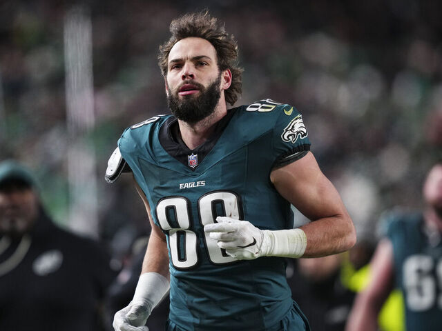 PHILADELPHIA, PA - JANUARY 11: Dallas Goedert #88 of the Philadelphia Eagles exits the field during an NFL wild card playoff football game against the San Francisco 49ers at Lincoln Financial Field on January 11, 2026 in Philadelphia, Pennsylvania.