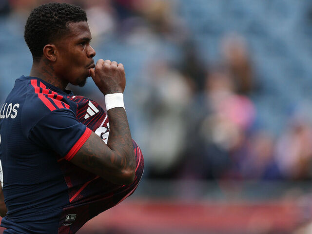 FOXBOROUGH, MASSACHUSETTS - MARCH 15: Brayan Ceballos #3 of the New England Revolution celebrates after scoring a goal during the first half of the MLS match between New England Revolution and FC Cincinnati at Gillette Stadium on March 15, 2026 in Foxborough, Massachusetts.
