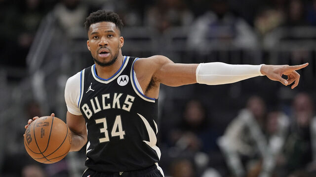 MILWAUKEE, WISCONSIN - MARCH 15: Giannis Antetokounmpo #34 of the Milwaukee Bucks dribbles the ball against the Indiana Pacers during the third quarter at Fiserv Forum on March 15, 2026 in Milwaukee, Wisconsin.