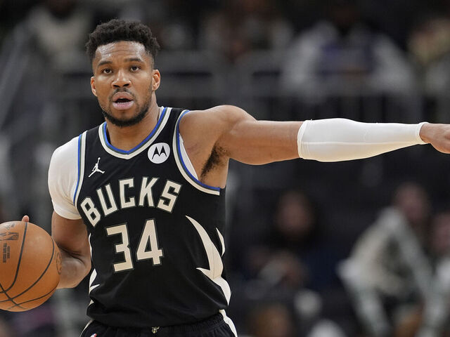 MILWAUKEE, WISCONSIN - MARCH 15: Giannis Antetokounmpo #34 of the Milwaukee Bucks dribbles the ball against the Indiana Pacers during the third quarter at Fiserv Forum on March 15, 2026 in Milwaukee, Wisconsin.