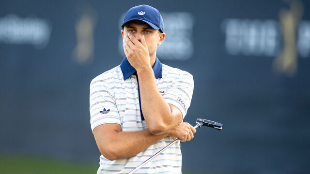 PONTE VEDRA BEACH, FLORIDA - MARCH 15: Ludvig Aberg of Sweden places his hand over his mouth on the 18th hole during the final round of THE PLAYERS Championship 2026 at THE PLAYERS Stadium course at TPC Sawgrass on March 15, 2026 in Ponte Vedra Beach, Florida.