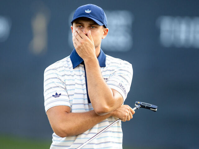 PONTE VEDRA BEACH, FLORIDA - MARCH 15: Ludvig Aberg of Sweden places his hand over his mouth on the 18th hole during the final round of THE PLAYERS Championship 2026 at THE PLAYERS Stadium course at TPC Sawgrass on March 15, 2026 in Ponte Vedra Beach, Florida.