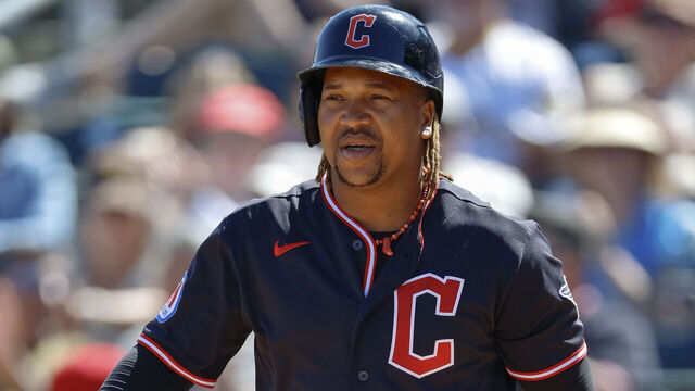 GOODYEAR, ARIZONA - MARCH 7: Jose Ramirez #11 of the Cleveland Guardians walks up to the batter's box during a Spring Training game against the San Diego Padres at Goodyear Ballpark on March 7, 2026 in Goodyear, Arizona.