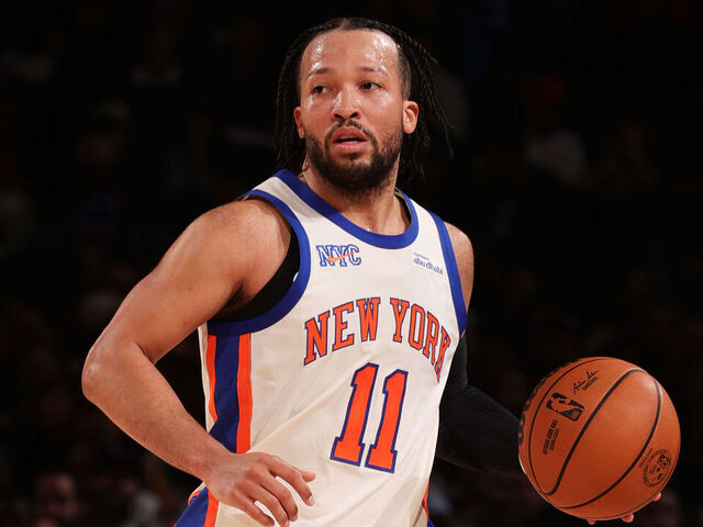 NEW YORK, NY - MARCH 15: Jalen Brunson #11 of the New York Knicks dribbles the ball during the game against the Golden State Warriors on March 15, 2026 at Madison Square Garden in New York City, New York. Mandatory Copyright Notice: Copyright 2026 NBAE