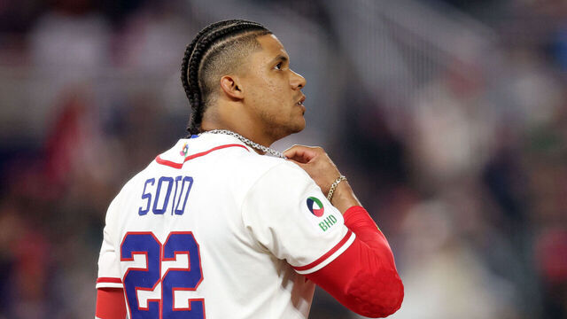 MIAMI, FL - MARCH 15: Juan Soto #22 of Team Dominican Republic looks on during the 2026 World Baseball Classic WBC game presented by Capital One between Team USA and Team Dominican Republic at loanDepot park on Sunday, March 15, 2026 in Miami, Florida.