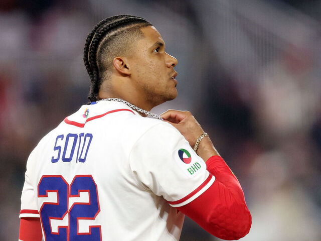 MIAMI, FL - MARCH 15: Juan Soto #22 of Team Dominican Republic looks on during the 2026 World Baseball Classic WBC game presented by Capital One between Team USA and Team Dominican Republic at loanDepot park on Sunday, March 15, 2026 in Miami, Florida.