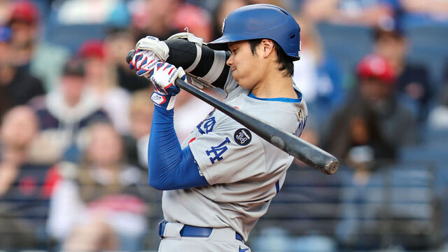 CLEVELAND, OH - MAY 26: Los Angeles Dodgers designated hitter Shohei Ohtani (17) checks his swing during the sixth inning of the Major League Baseball Interleague game between the Los Angeles Dodgers and Cleveland Guardians on May 26, 2025, at Progressive Field in Cleveland, OH.