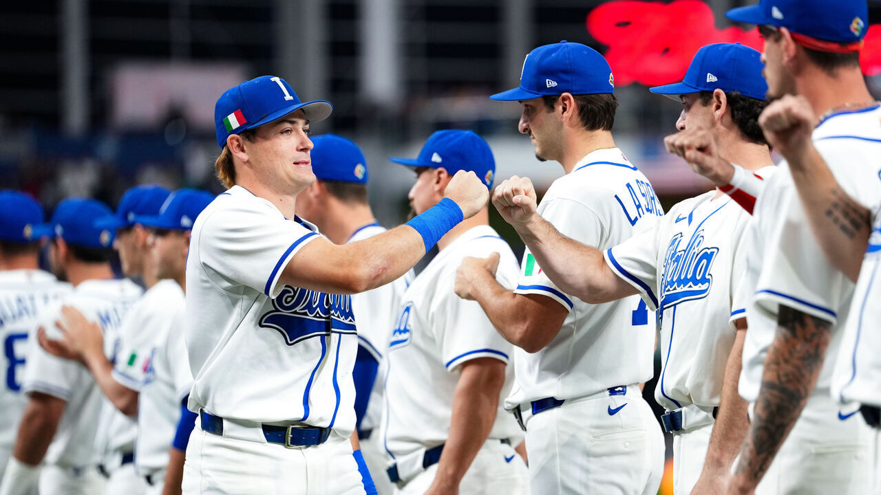 MIAMI, FL - MARCH 16: Sam Antonacci #10 of Team Italy greets teammates prior to the 2026 World Baseball Classic WBC game presented by Capital One between Team Venezuela and Team Italy at loanDepot park on Monday, March 16, 2026 in Miami, Florida.