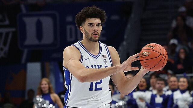 CHARLOTTE, NC - MARCH 14: Duke Blue Devils forward Cameron Boozer (12) during the ACC Men's basketball tournament finals between the Virginia Cavaliers and the Duke Blue Devils on March 14, 2026 at the Spectrum Center in Charlotte, N.C.