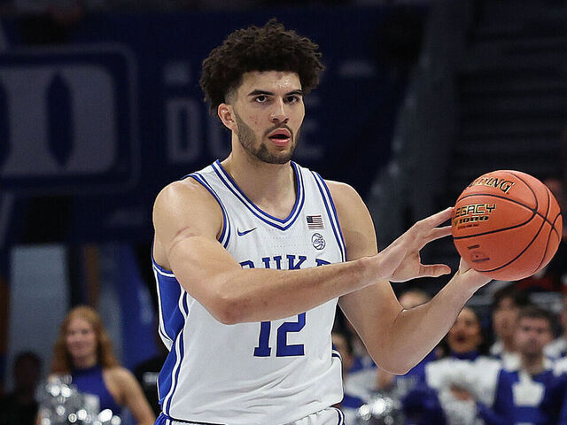 CHARLOTTE, NC - MARCH 14: Duke Blue Devils forward Cameron Boozer (12) during the ACC Men's basketball tournament finals between the Virginia Cavaliers and the Duke Blue Devils on March 14, 2026 at the Spectrum Center in Charlotte, N.C.
