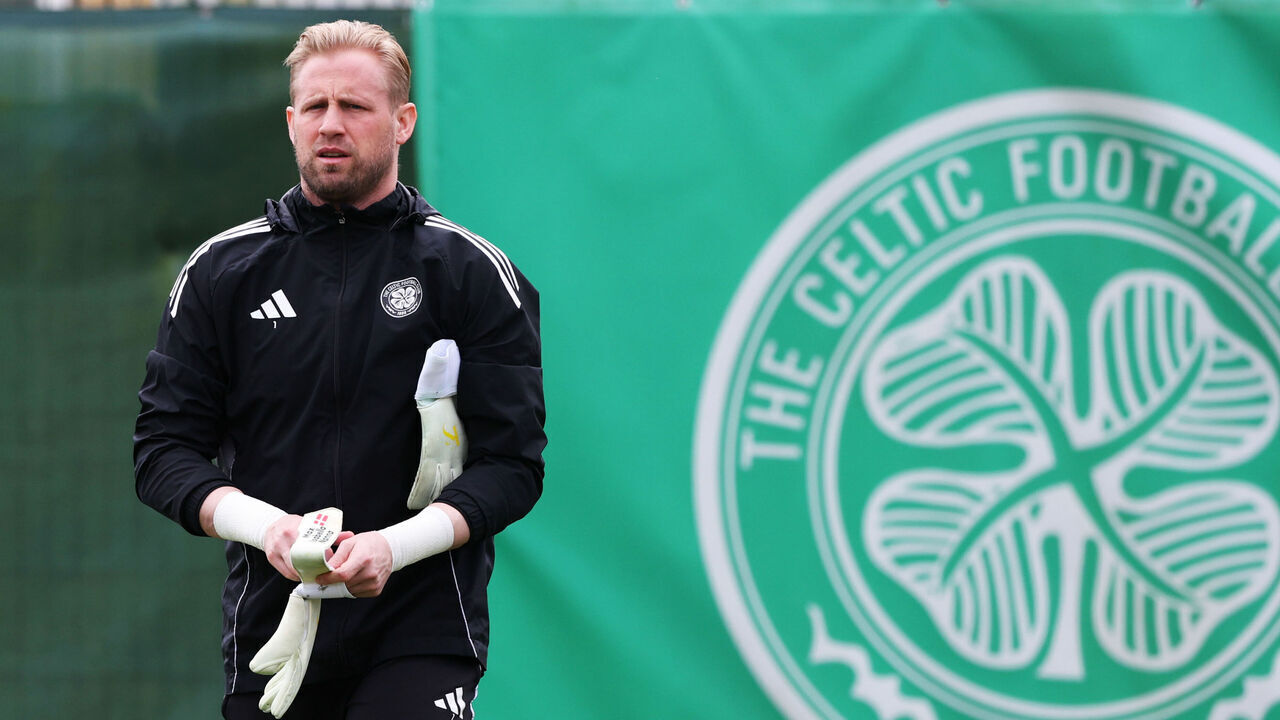 GLASGOW, SCOTLAND - FEBRUARY 28: Kasper Schmeichel during a Celtic training session at Lennoxtown Training Centre, on February 28, 2026, in Glasgow, Scotland.