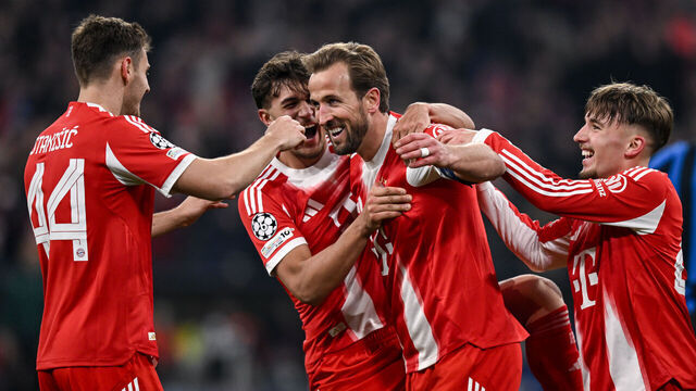 MUNICH, GERMANY - MARCH 18: Harry Kane of Bayern Monaco celebrates his second goal during the UEFA Champions League 2025/26 Round of 16 Second Leg match between FC Bayern München and Atalanta BC at Football Arena Munich on March 18, 2026 in Munich, Germany.
