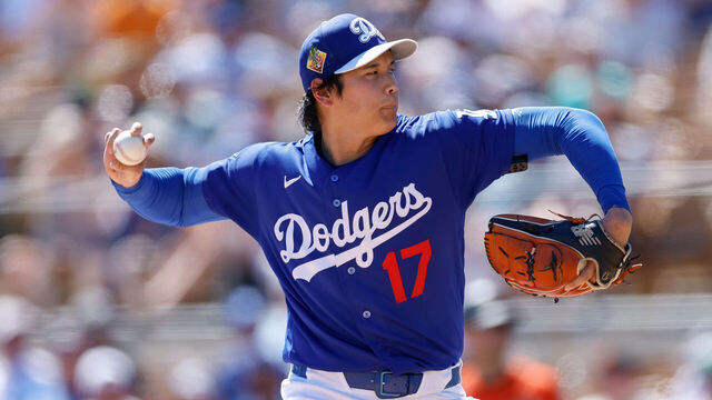 GLENDALE, ARIZONA - MARCH 18: Shohei Ohtani #17 of the Los Angeles Dodgers throws a pitch in the third inning during a Spring Training game against the San Francisco Giants at Camelback Ranch on March 18, 2026 in Glendale, Arizona.