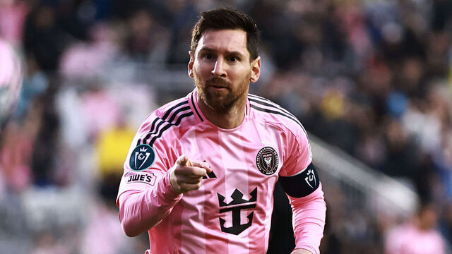 FORT LAUDERDALE, FLORIDA - MARCH 18: Lionel Messi #10 of Inter Miami CF celebrates after scoring his team's first goal during the CONCACAF Champions Cup Round of 16 Second Leg match between Inter Miami CF and Nashville SC at Chase Stadium on March 18, 2026 in Fort Lauderdale, Florida. This is Lionel Messi’s 900th career goal.