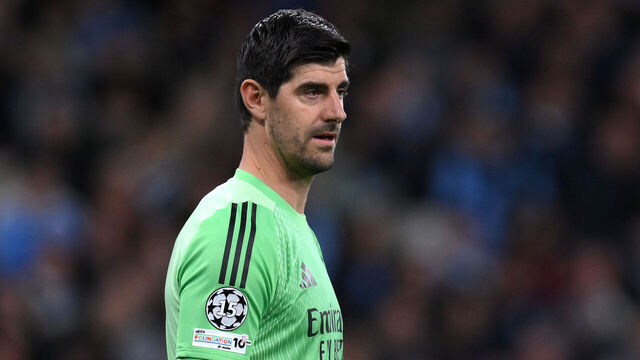 MANCHESTER, ENGLAND - MARCH 17: Thibaut Courtois of Real Madrid during the UEFA Champions League 2025/26 Round of 16 Second Leg match between Manchester City FC and Real Madrid CF at City of Manchester Stadium on March 17, 2026 in Manchester, England.