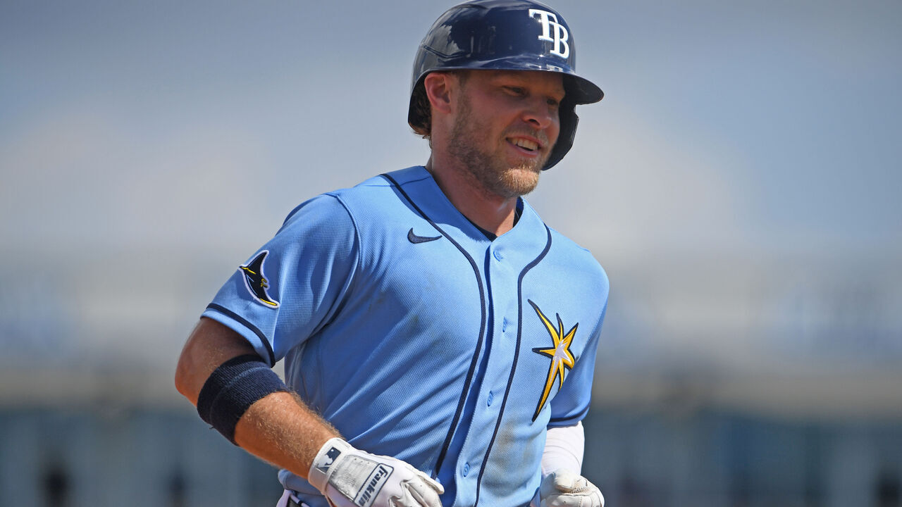 PORT CHARLOTTE, FLORIDA - FEBRUARY 28: Taylor Walls #6 of the Tampa Bay Rays hits a solo home run during the fourth inning of a spring training game against the Detroit Tigers at Charlotte Sports Park on February 28, 2026 in Port Charlotte, Florida.