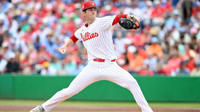 CLEARWATER, FLORIDA - MARCH 13, 2026: Andrew Painter #76 of the Philadelphia Phillies throws a pitch during the second inning of a spring training game against the Baltimore Orioles at BayCare Ballpark on March 13, 2026 in Clearwater, Florida.