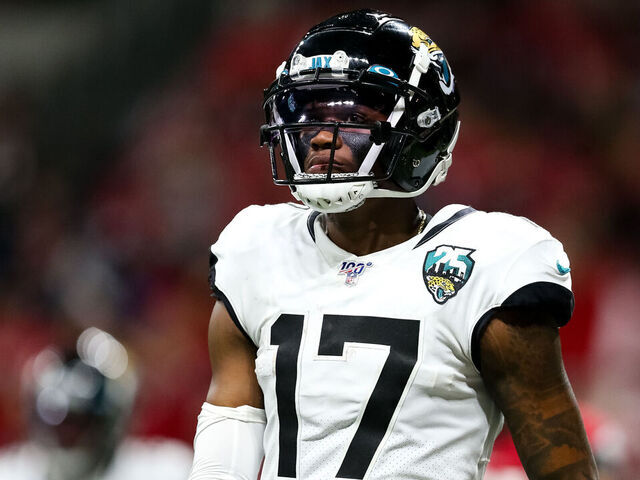 ATLANTA, GA - DECEMBER 22: DJ Chark Jr. #17 of the Jacksonville Jaguars looks on during a game against the Atlanta Falcons at Mercedes-Benz Stadium on December 22, 2019 in Atlanta, Georgia.