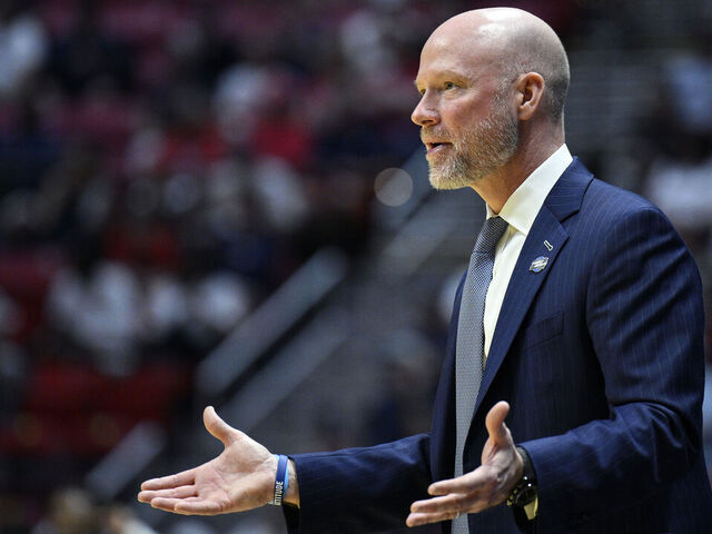 SAN DIEGO, CALIFORNIA - MARCH 20: Head coach Kevin Willard of the Villanova Wildcats gestures during the first half against the Utah State Aggies in the first round of the 2026 NCAA Men's Basketball Tournament at Viejas Arena at San Diego State University on March 20, 2026 in San Diego, California.