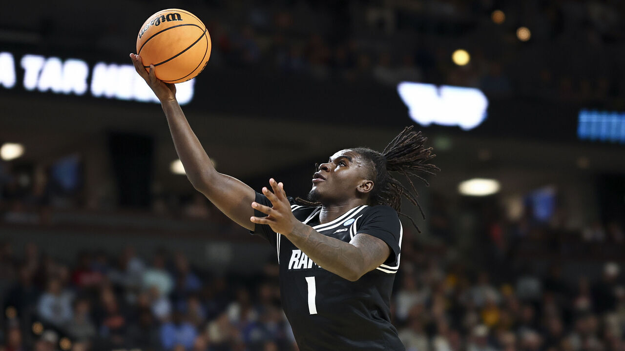 GREENVILLE, SOUTH CAROLINA - MARCH 19: Nyk Lewis #1 of the VCU Rams goes up for a layup during the first half against the North Carolina Tar Heels in the first round of the 2026 NCAA Men's Basketball Tournament at Bon Secours Wellness Arena on March 19, 2026 in Greenville, South Carolina.