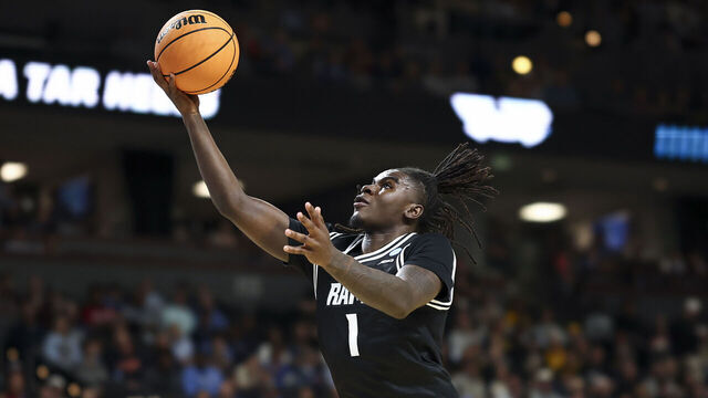 GREENVILLE, SOUTH CAROLINA - MARCH 19: Nyk Lewis #1 of the VCU Rams goes up for a layup during the first half against the North Carolina Tar Heels in the first round of the 2026 NCAA Men's Basketball Tournament at Bon Secours Wellness Arena on March 19, 2026 in Greenville, South Carolina.