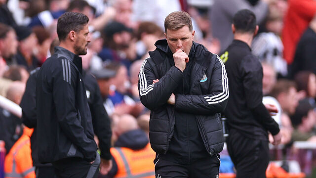 NEWCASTLE UPON TYNE, ENGLAND - MARCH 22: Eddie Howe the head coach / manager of Newcastle United reacts during the Premier League match between Newcastle United and Sunderland at St James' Park on March 22, 2026 in Newcastle upon Tyne, United Kingdom.