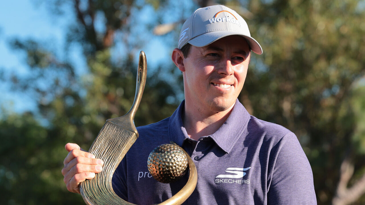 PALM HARBOR, FLORIDA - MARCH 22: Matt Fitzpatrick of England poses with the trophy following the final round of the Valspar Championship 2026 at Copperhead Course at Innisbrook Resort and Golf Club on March 22, 2026 in Palm Harbor, Florida.