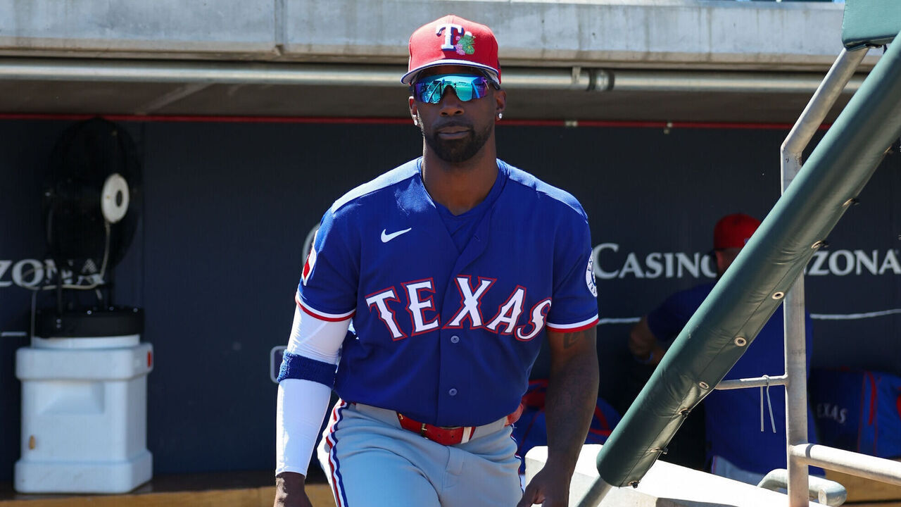SCOTTSDALE, AZ - MARCH 21: Andrew McCutchen #4 of the Texas Rangers takes the field prior to the game between the Texas Rangers and the Arizona Diamondbacks at Salt River Fields at Talking Stick on Saturday, March 21, 2026 in Scottsdale, Arizona.