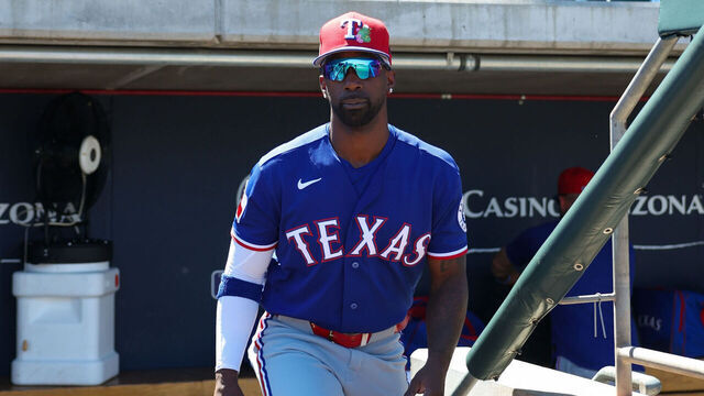SCOTTSDALE, AZ - MARCH 21: Andrew McCutchen #4 of the Texas Rangers takes the field prior to the game between the Texas Rangers and the Arizona Diamondbacks at Salt River Fields at Talking Stick on Saturday, March 21, 2026 in Scottsdale, Arizona.