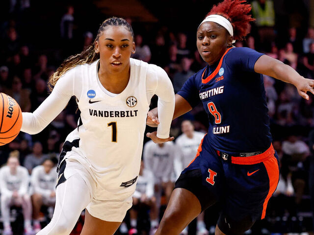 NASHVILLE, TENNESSEE - MARCH 23: Mikayla Blakes #1 of the Vanderbilt Commodores dribbles against Jasmine Brown-Hagger #8 of the Illinois Fighting Illini during the first quarter of a second round game in the 2026 NCAA Women's Basketball Tournament held at Memorial Gym on March 23, 2026 in Nashville, Tennessee.
