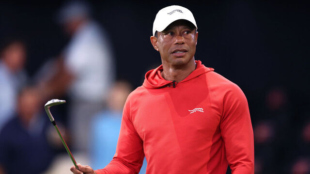 PALM BEACH GARDENS, FLORIDA - MARCH 23: Tiger Woods of Jupiter Links Golf Club looks on before the match against the Los Angeles Golf Club at SoFi Center on March 23, 2026 in Palm Beach Gardens, Florida.