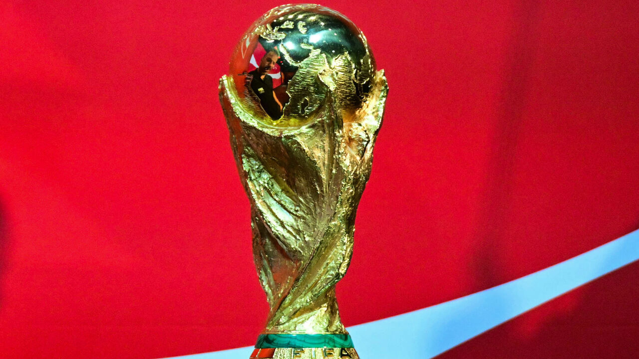 The FIFA World Cup Trophy is displayed during the Los Angeles stop of The FIFA World Cup 26 Trophy Tour by Coca-Cola at LA Live in Los Angeles on March 24, 2026.
